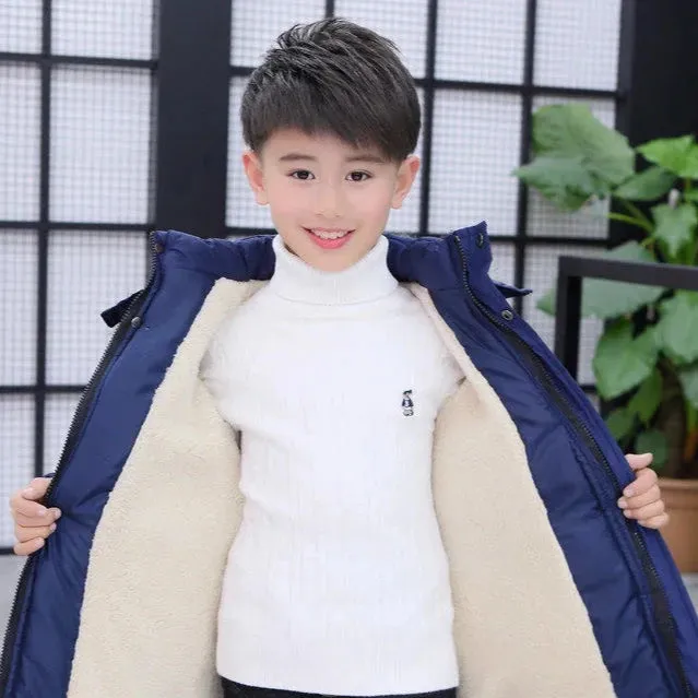 5 6 8 10 12 14 Years Big Boys Jacket Fall Winter Plus Velvet Warm Teen Kids Jackets Fashion Mid-Length Zipper Hooded Boys Coat