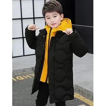 5 6 8 10 12 14 Years Big Boys Jacket Fall Winter Plus Velvet Warm Teen Kids Jackets Fashion Mid-Length Zipper Hooded Boys Coat