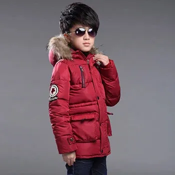 5 6 8 10 12 14 Years Big Boys Jacket Fall Winter Plus Velvet Warm Teen Kids Jackets Fashion Mid-Length Zipper Hooded Boys Coat