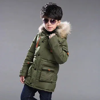 5 6 8 10 12 14 Years Big Boys Jacket Fall Winter Plus Velvet Warm Teen Kids Jackets Fashion Mid-Length Zipper Hooded Boys Coat