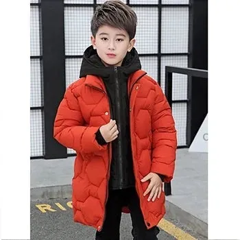 5 6 8 10 12 14 Years Big Boys Jacket Fall Winter Plus Velvet Warm Teen Kids Jackets Fashion Mid-Length Zipper Hooded Boys Coat