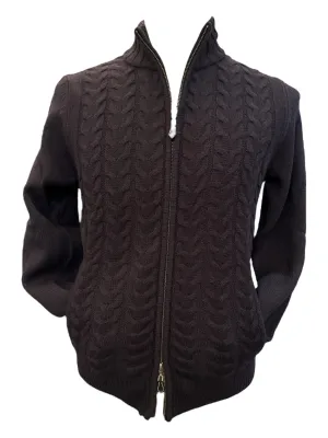 Alan Paine Hawkser Cable Zip Front Mock Neck Sweater Navy