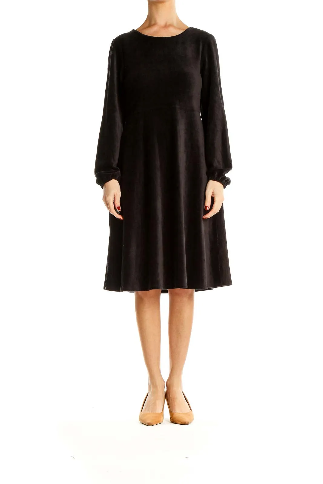 Black Elegant Long Sleeve Midi Dress