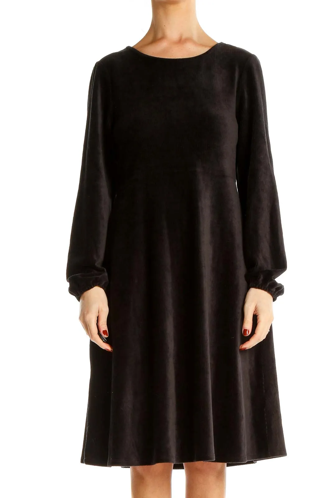 Black Elegant Long Sleeve Midi Dress