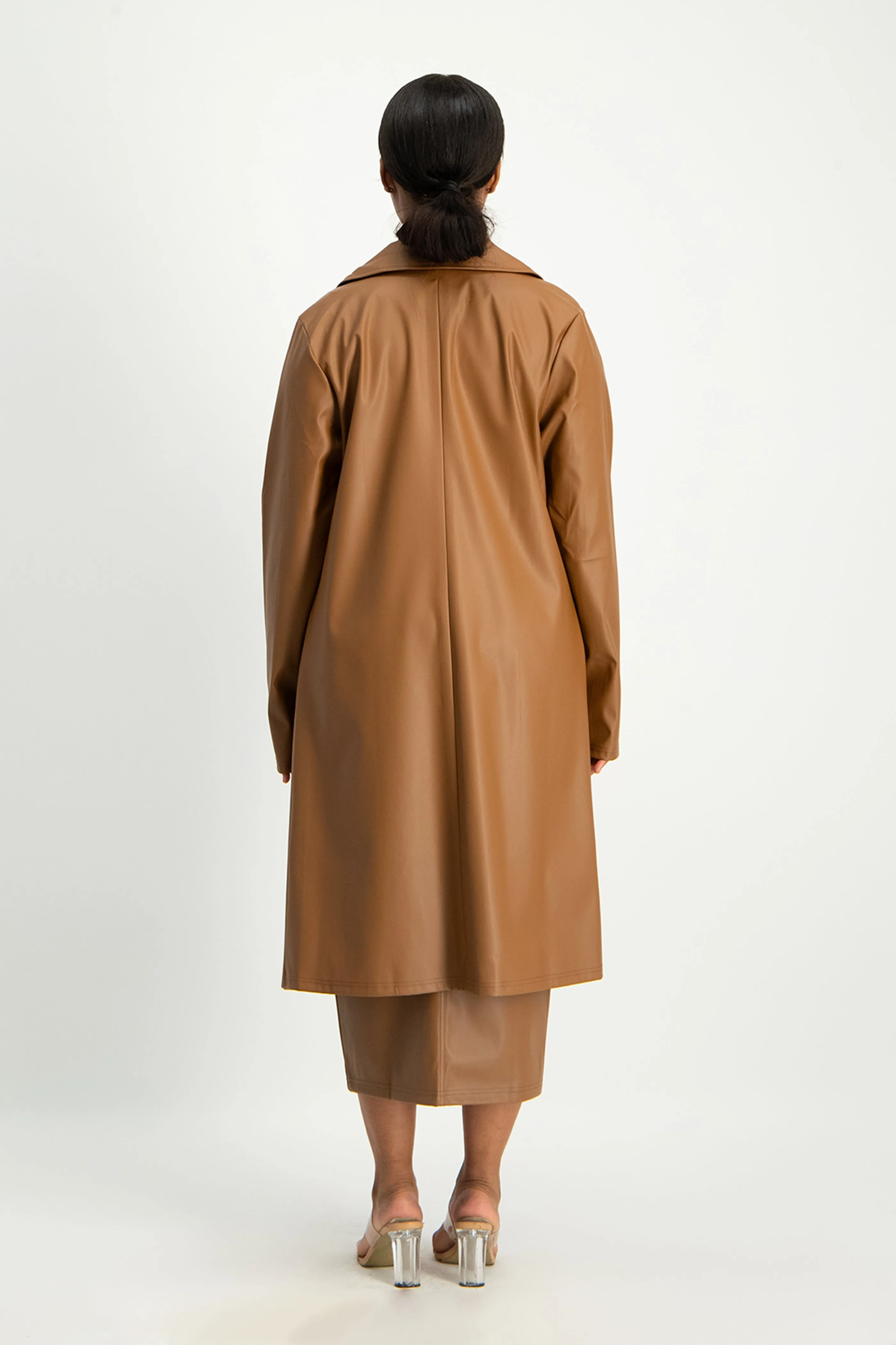 Cece Faux Leather Trench Coat - Brown