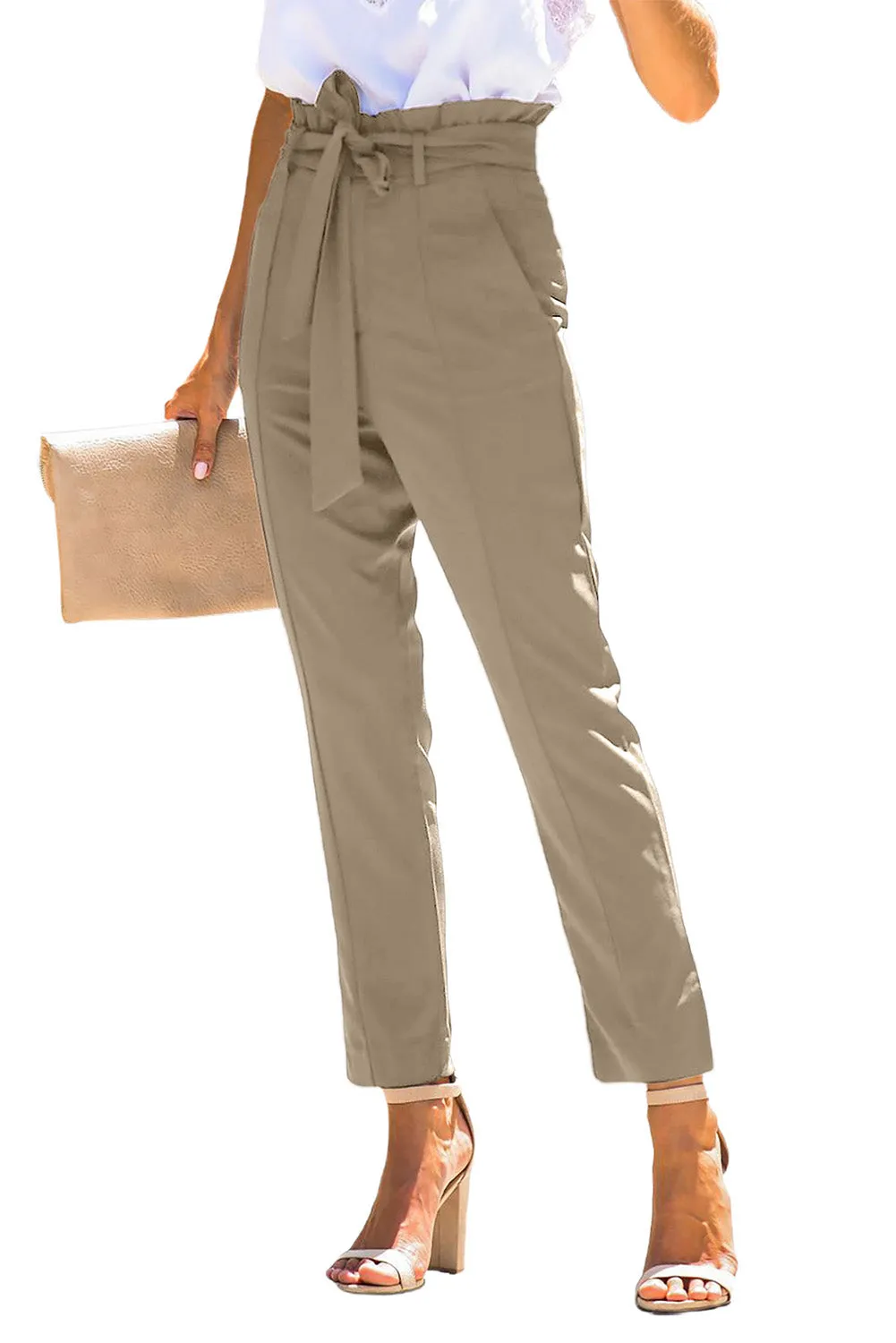 Classic Belted High Waisted Straight Leg pants