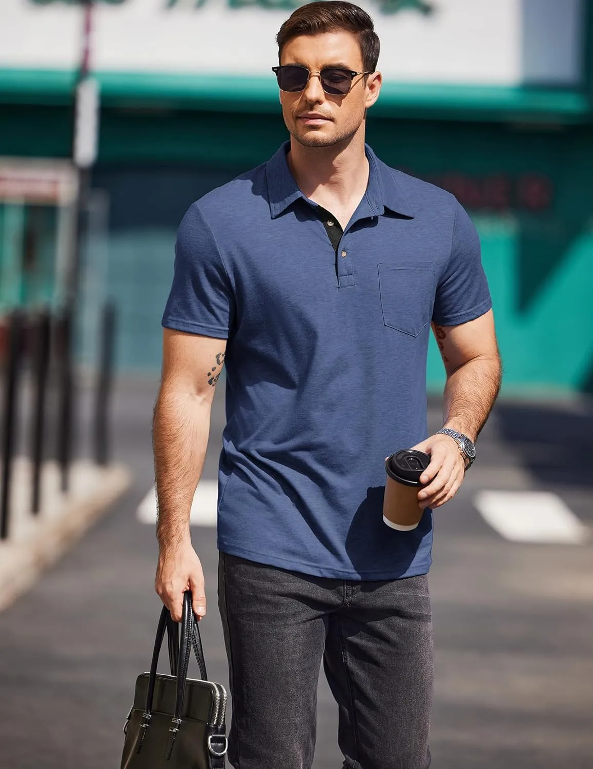 COOFANDY Men Short Sleeve Polo Shirt Casual Summer Collar Shirts Dress Button Polo T Shirt Classic Golf Shirts
