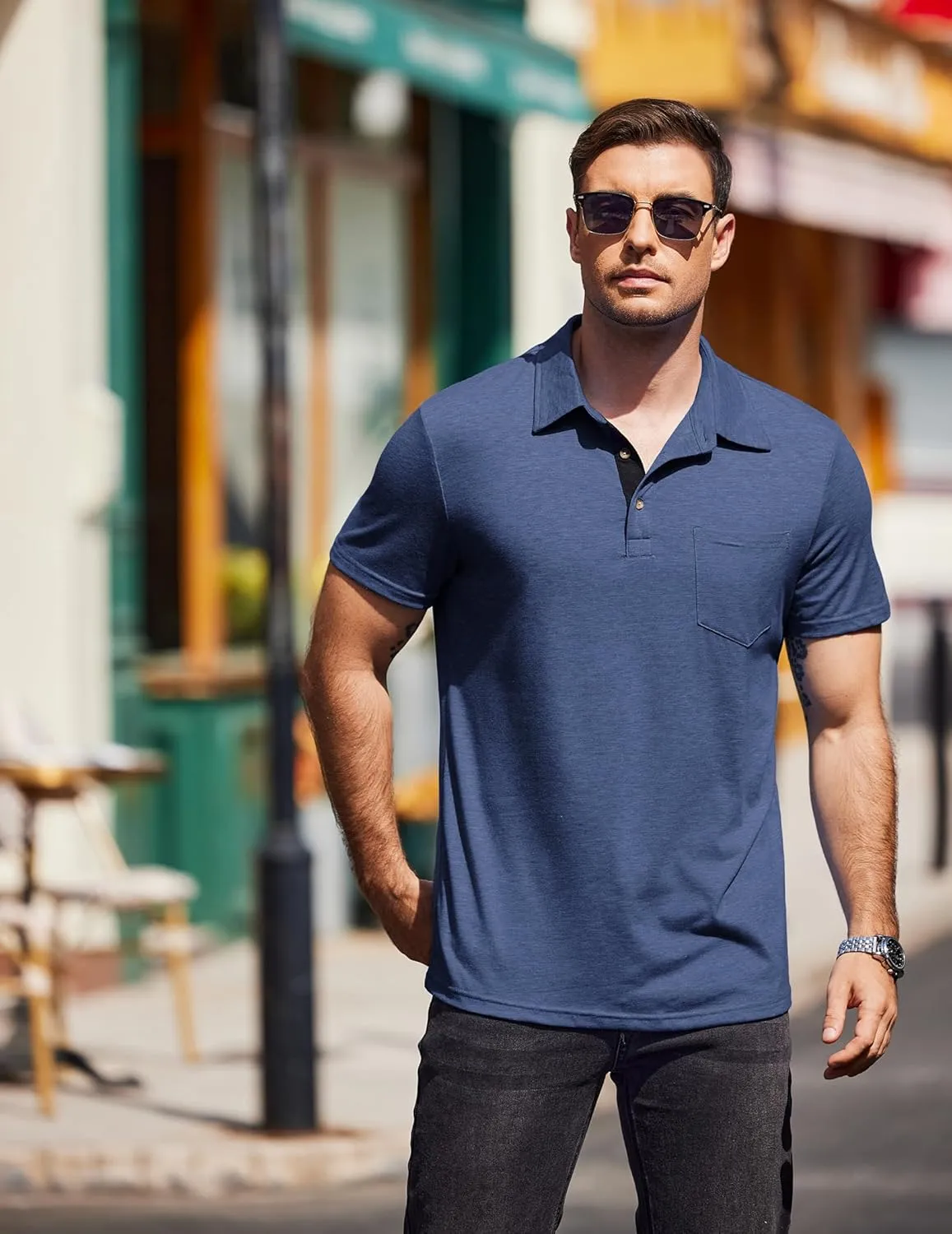 COOFANDY Men Short Sleeve Polo Shirt Casual Summer Collar Shirts Dress Button Polo T Shirt Classic Golf Shirts