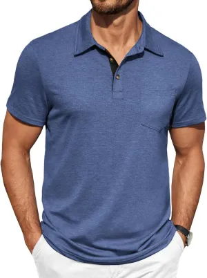 COOFANDY Men Short Sleeve Polo Shirt Casual Summer Collar Shirts Dress Button Polo T Shirt Classic Golf Shirts