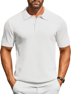 COOFANDY Mens Knit Polo Shirts Short Sleeve Classic Fit Shirts Casual Goft Collared Textured T Shirt