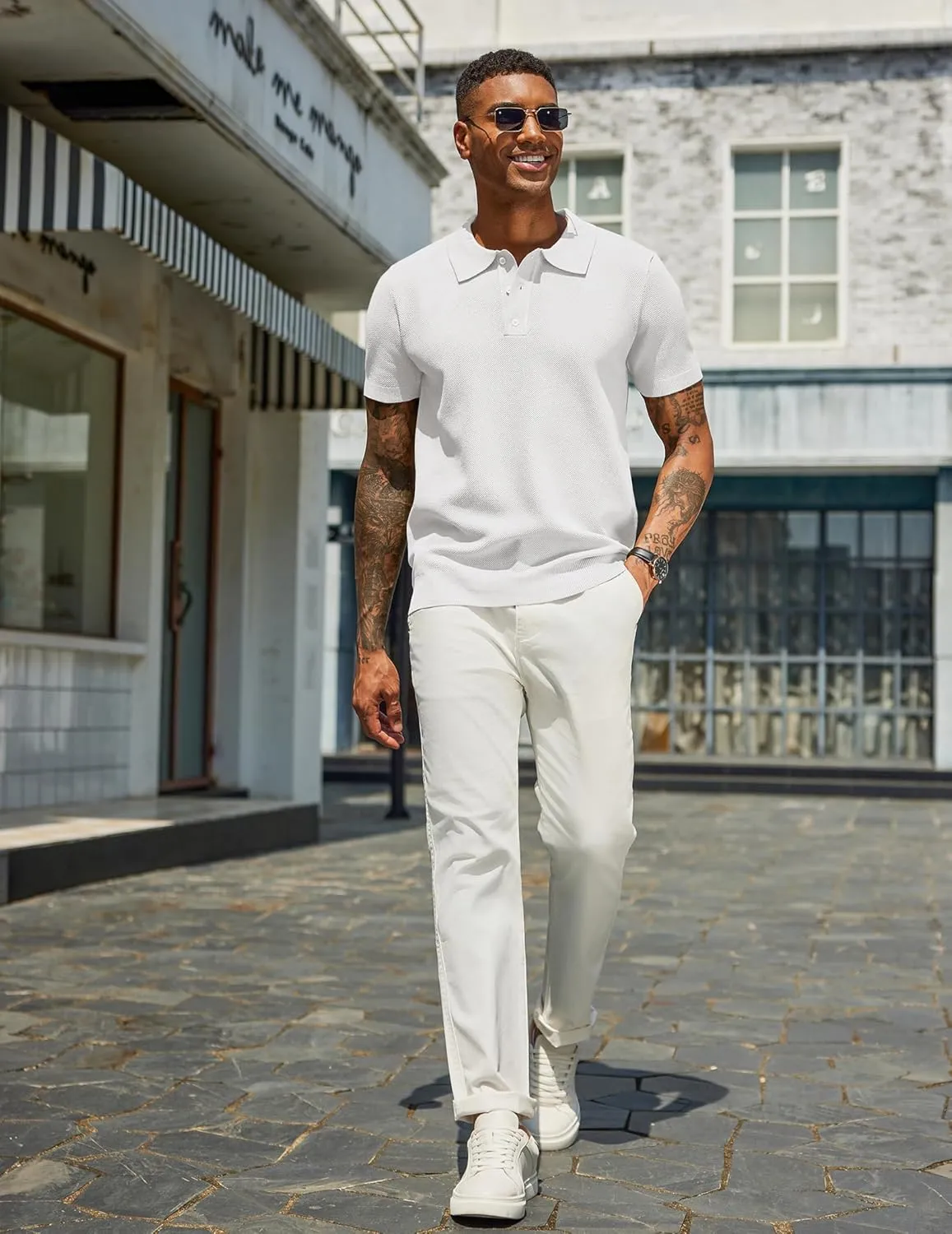 COOFANDY Mens Knit Polo Shirts Short Sleeve Classic Fit Shirts Casual Goft Collared Textured T Shirt