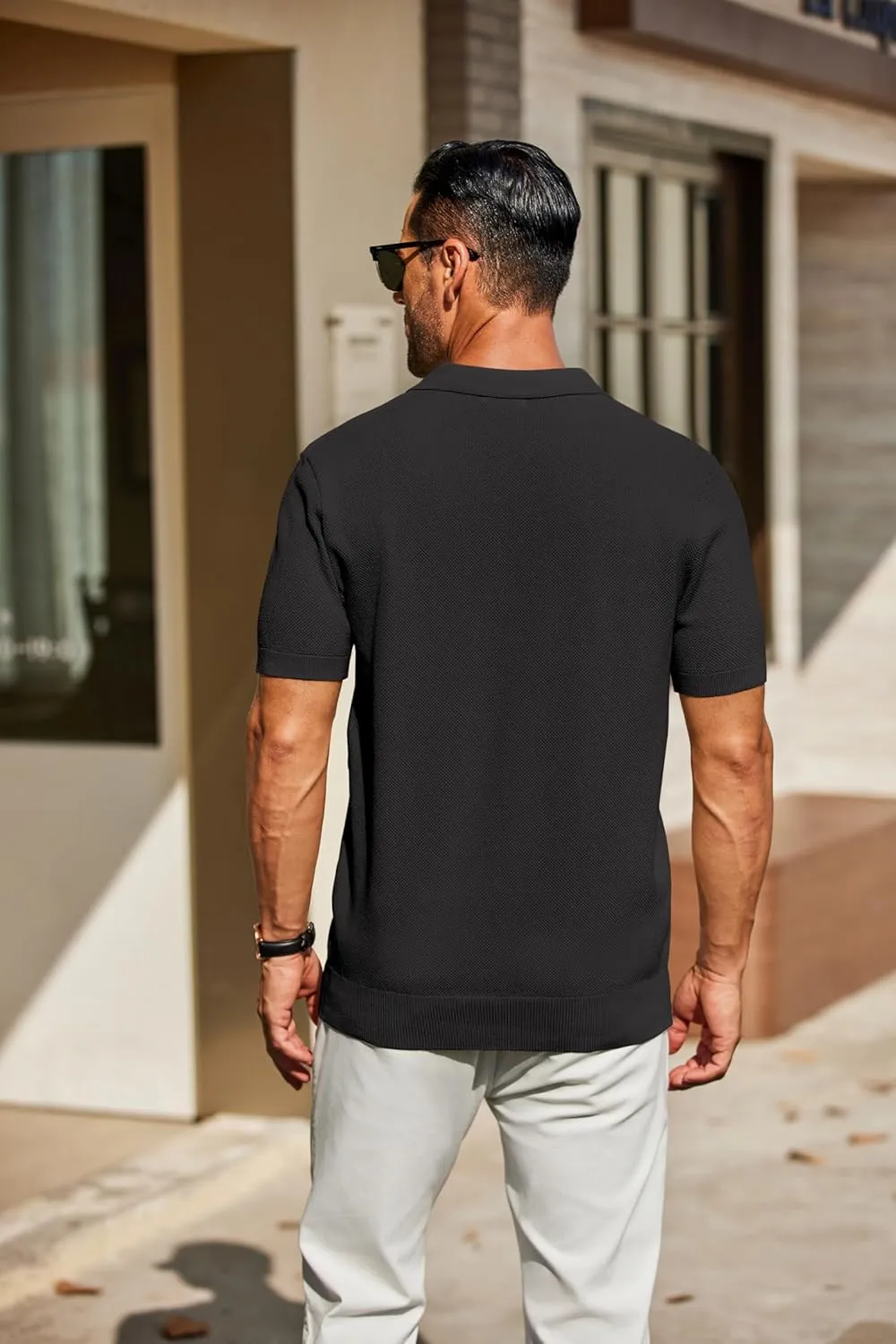 COOFANDY Mens Knit Polo Shirts Short Sleeve Classic Fit Shirts Casual Goft Collared Textured T Shirt