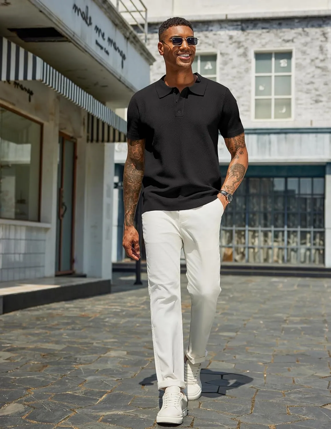 COOFANDY Mens Knit Polo Shirts Short Sleeve Classic Fit Shirts Casual Goft Collared Textured T Shirt