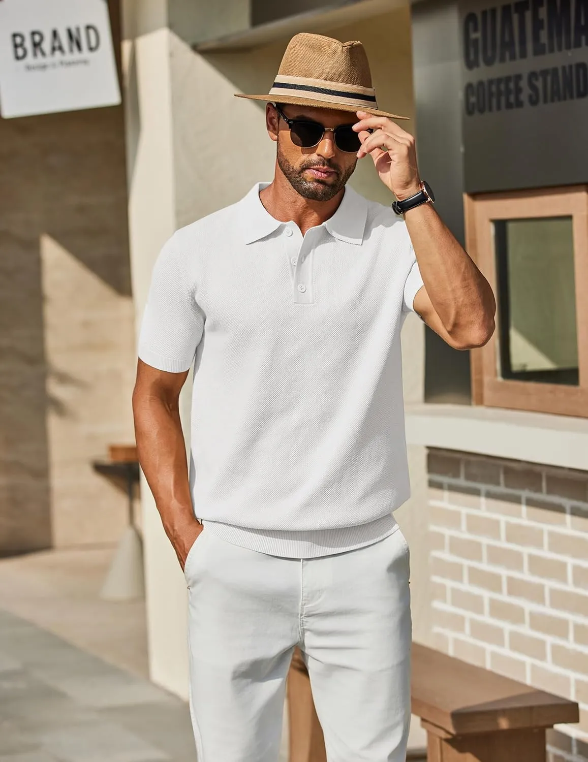 COOFANDY Mens Knit Polo Shirts Short Sleeve Classic Fit Shirts Casual Goft Collared Textured T Shirt