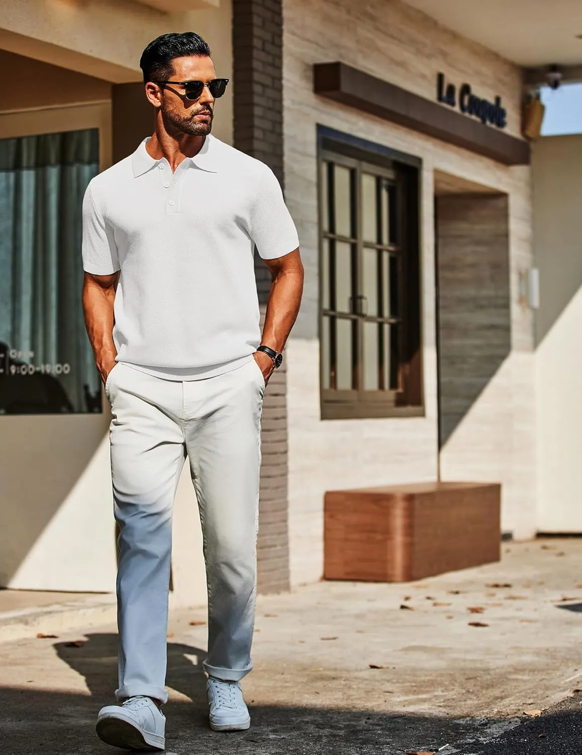 COOFANDY Mens Knit Polo Shirts Short Sleeve Classic Fit Shirts Casual Goft Collared Textured T Shirt
