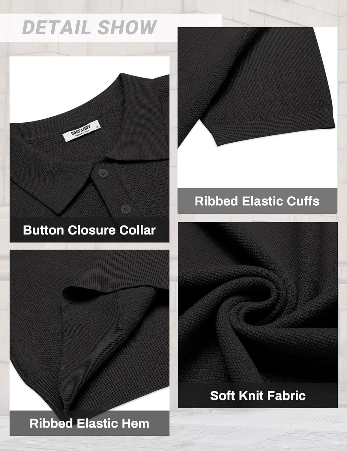 COOFANDY Mens Knit Polo Shirts Short Sleeve Classic Fit Shirts Casual Goft Collared Textured T Shirt