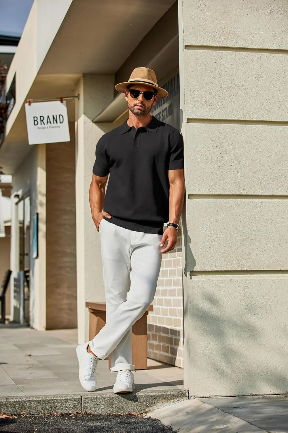 COOFANDY Mens Knit Polo Shirts Short Sleeve Classic Fit Shirts Casual Goft Collared Textured T Shirt