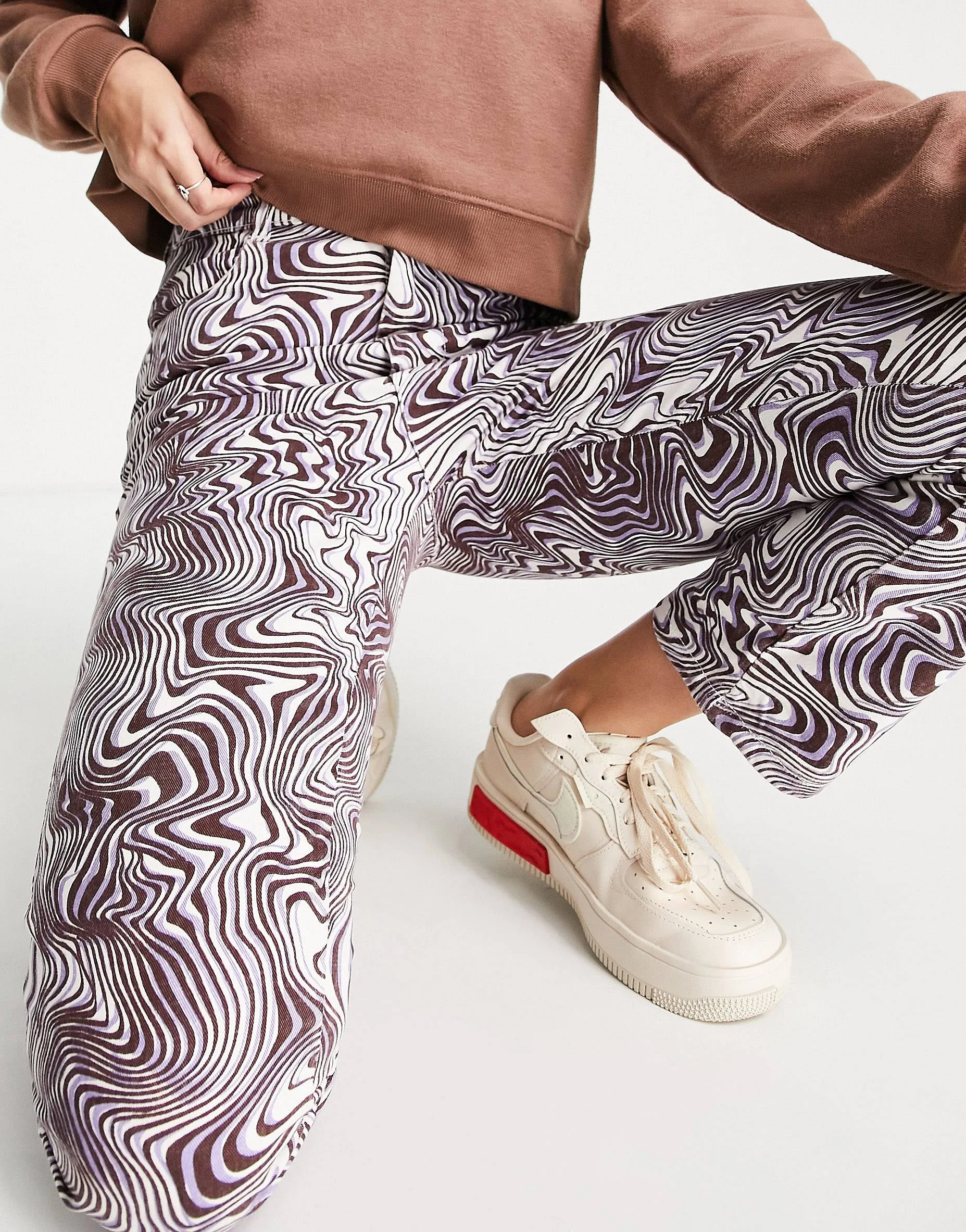 Daisy Street High Waisted Trousers In Purple Ripple