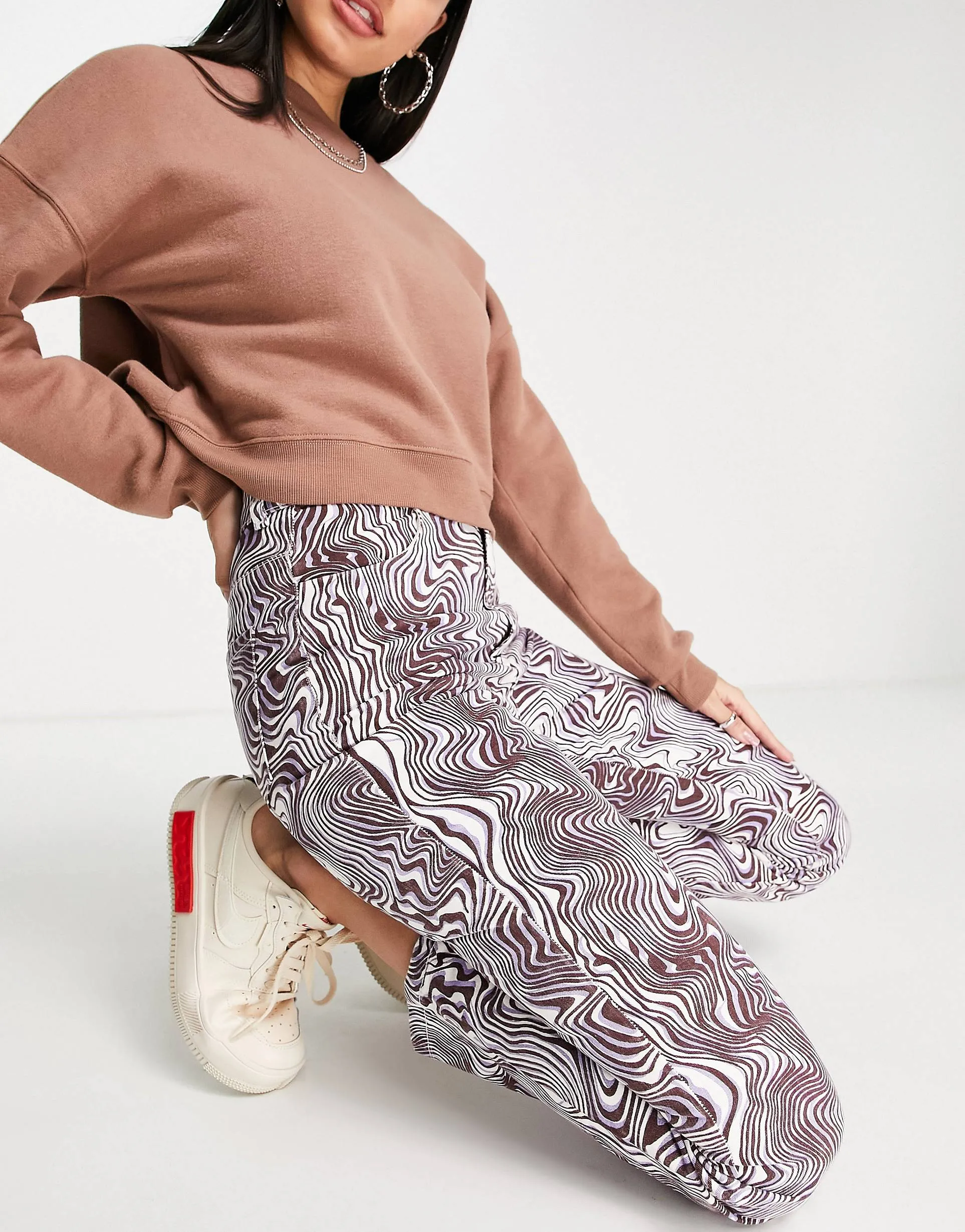 Daisy Street High Waisted Trousers In Purple Ripple