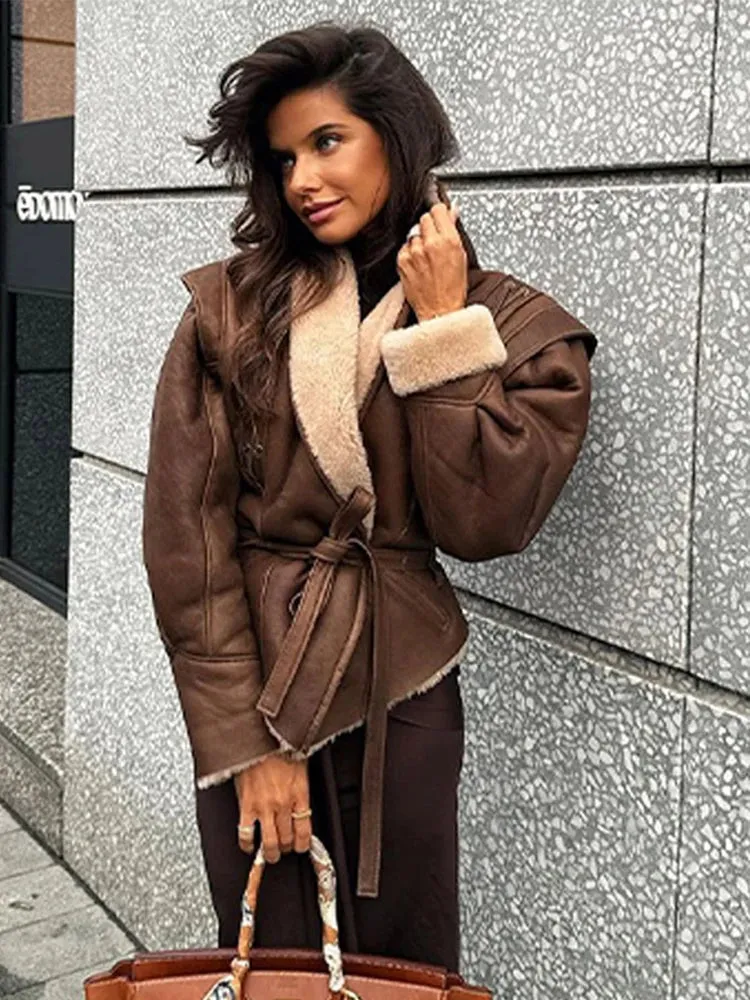 Faux Leather Jacket with Teddy Fur Lined