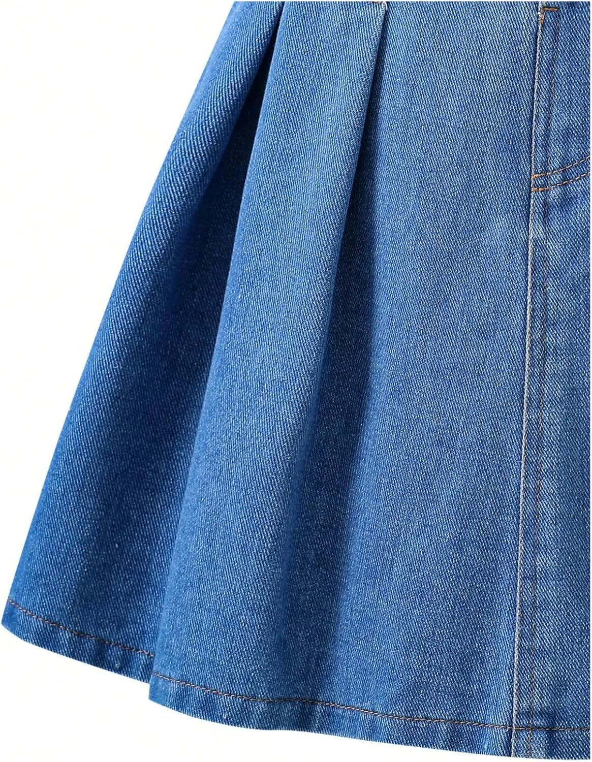 Girl's Summer A Line Denim Skirts Elastic Waist Zipper Fly Mini Pleated Jean Skirts Trendy
