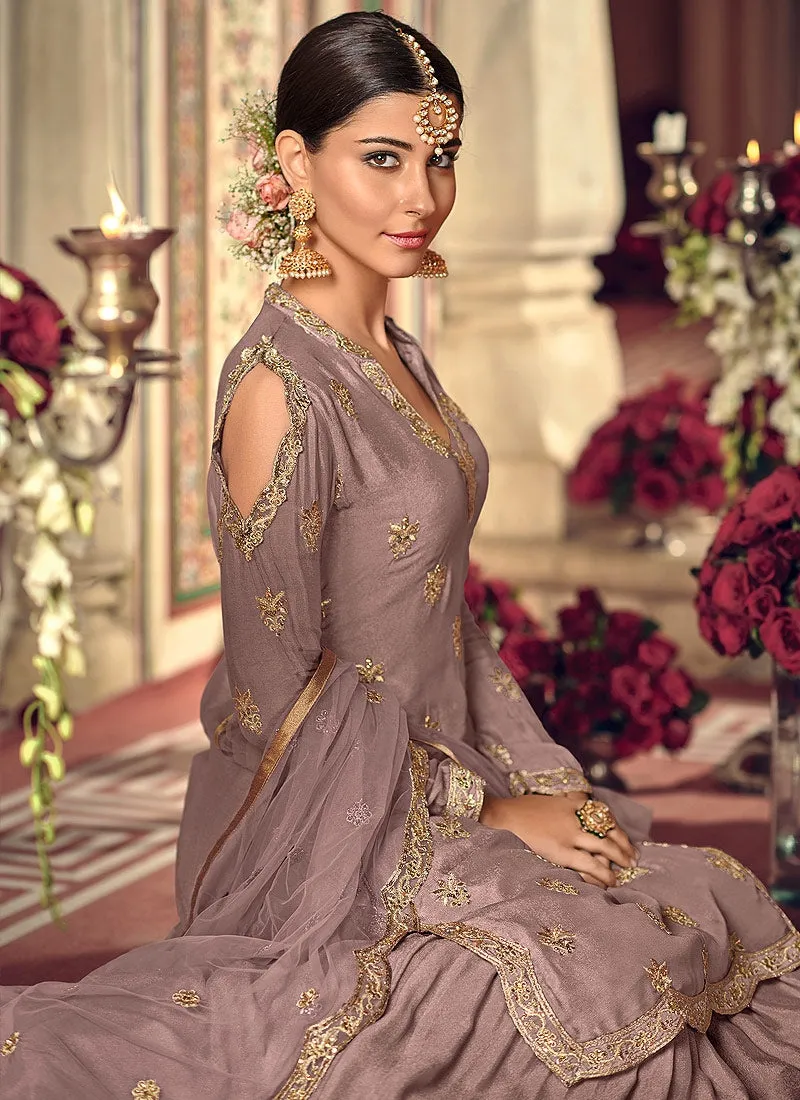 Light Purple Embellished Gharara Palazzo Suit