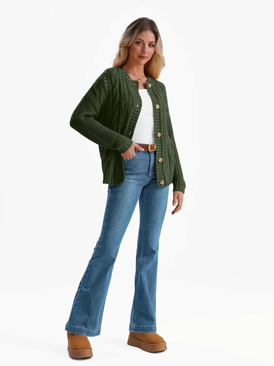 LILLUSORY Women's Cardigan Sweaters Cable Knit Crochet Cotton Fall Jackets Button Up Chunky Trendy Outfits