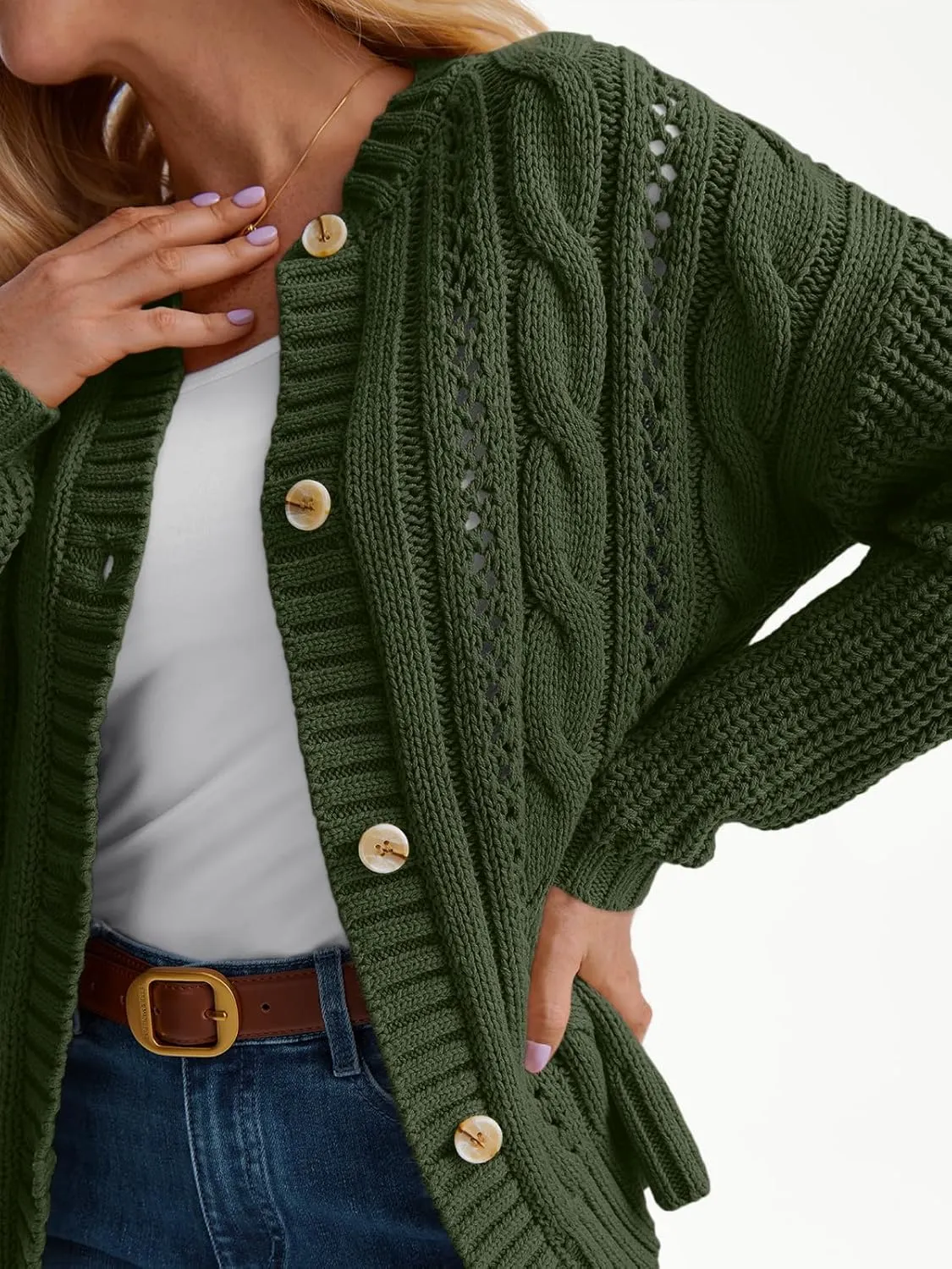 LILLUSORY Women's Cardigan Sweaters Cable Knit Crochet Cotton Fall Jackets Button Up Chunky Trendy Outfits