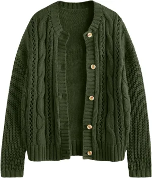LILLUSORY Women's Cardigan Sweaters Cable Knit Crochet Cotton Fall Jackets Button Up Chunky Trendy Outfits