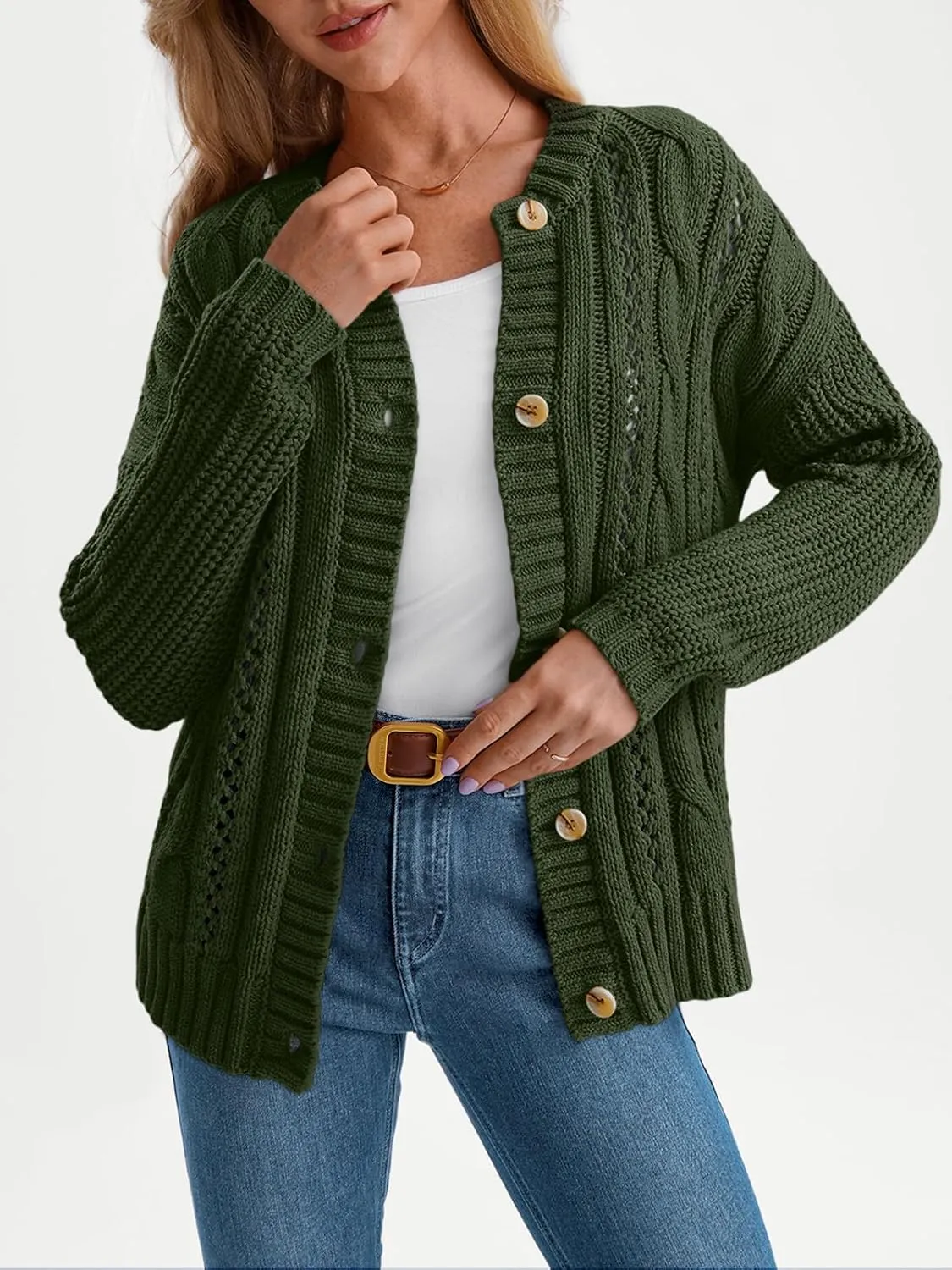 LILLUSORY Women's Cardigan Sweaters Cable Knit Crochet Cotton Fall Jackets Button Up Chunky Trendy Outfits