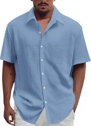 Loose Short Sleeve Shirts Mens Button Down Collared Hawaiian Beach T-Shirts Solid Casual Summer Tropical Holiday Tops