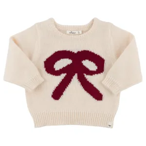 oh baby! Crew Neck Sweater - Red Berry Bow - Cream