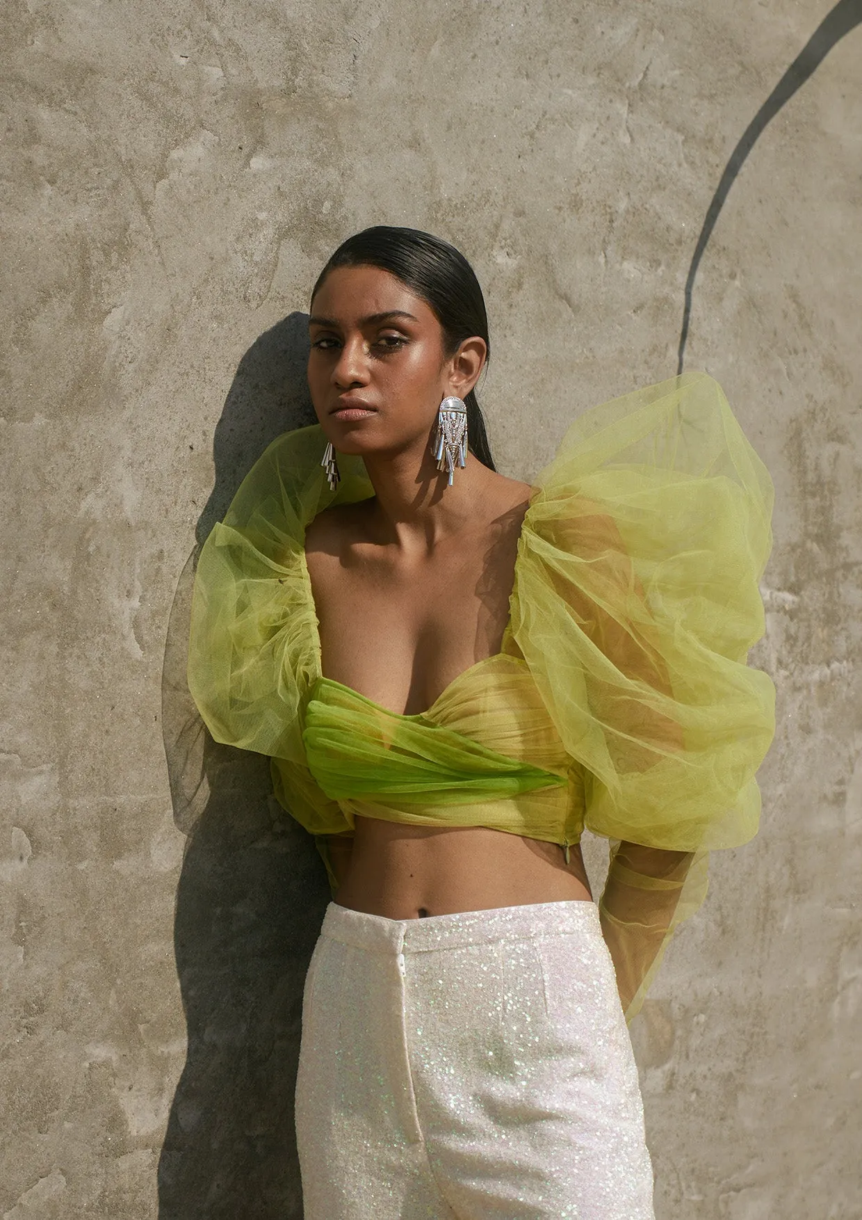 Puff-Sleeve Sweetheart Crop Top