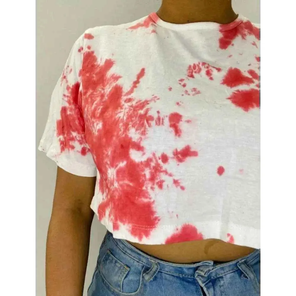Red Dots Tie Dye Cotton Crop Top