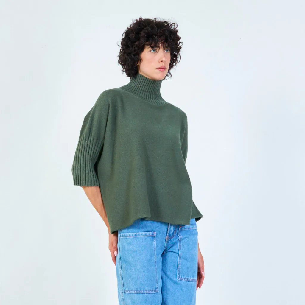 Ribbed turtleneck poncho sweater wholesale