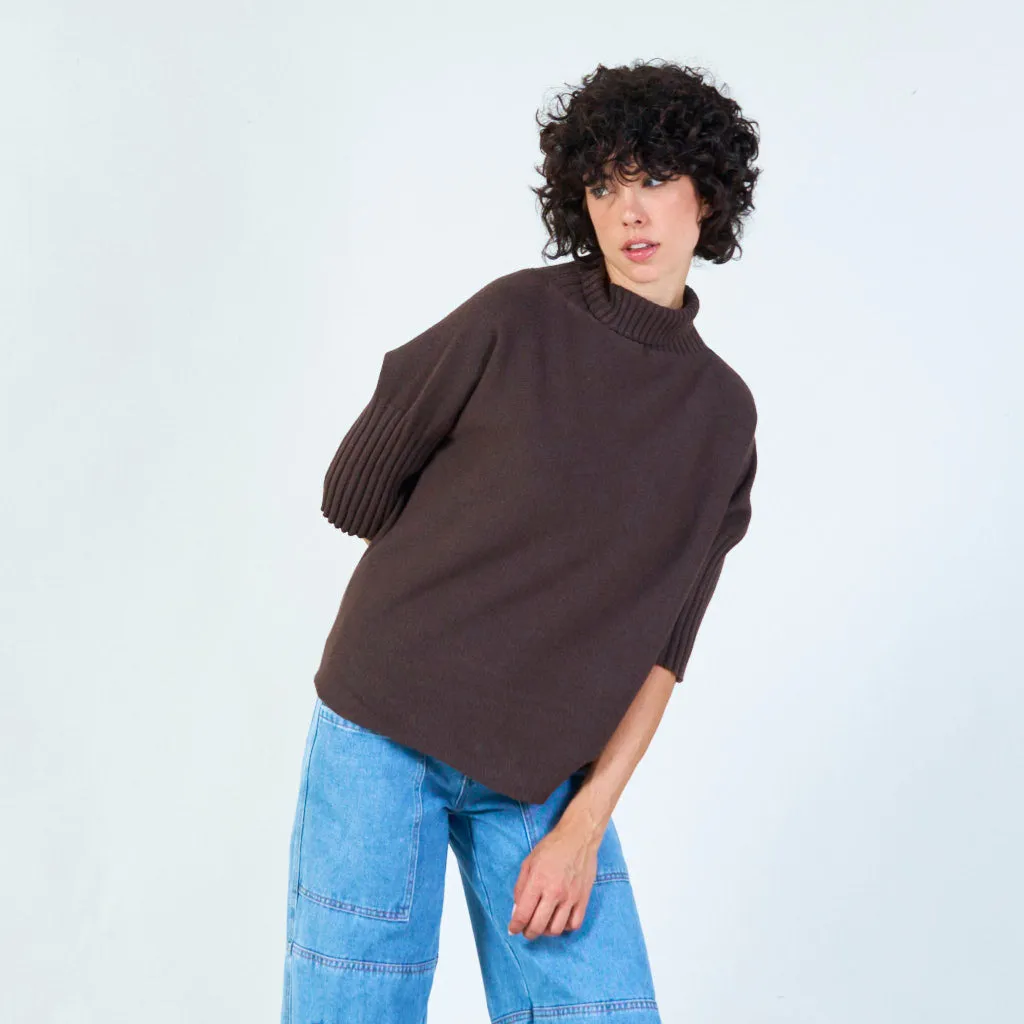 Ribbed turtleneck poncho sweater wholesale