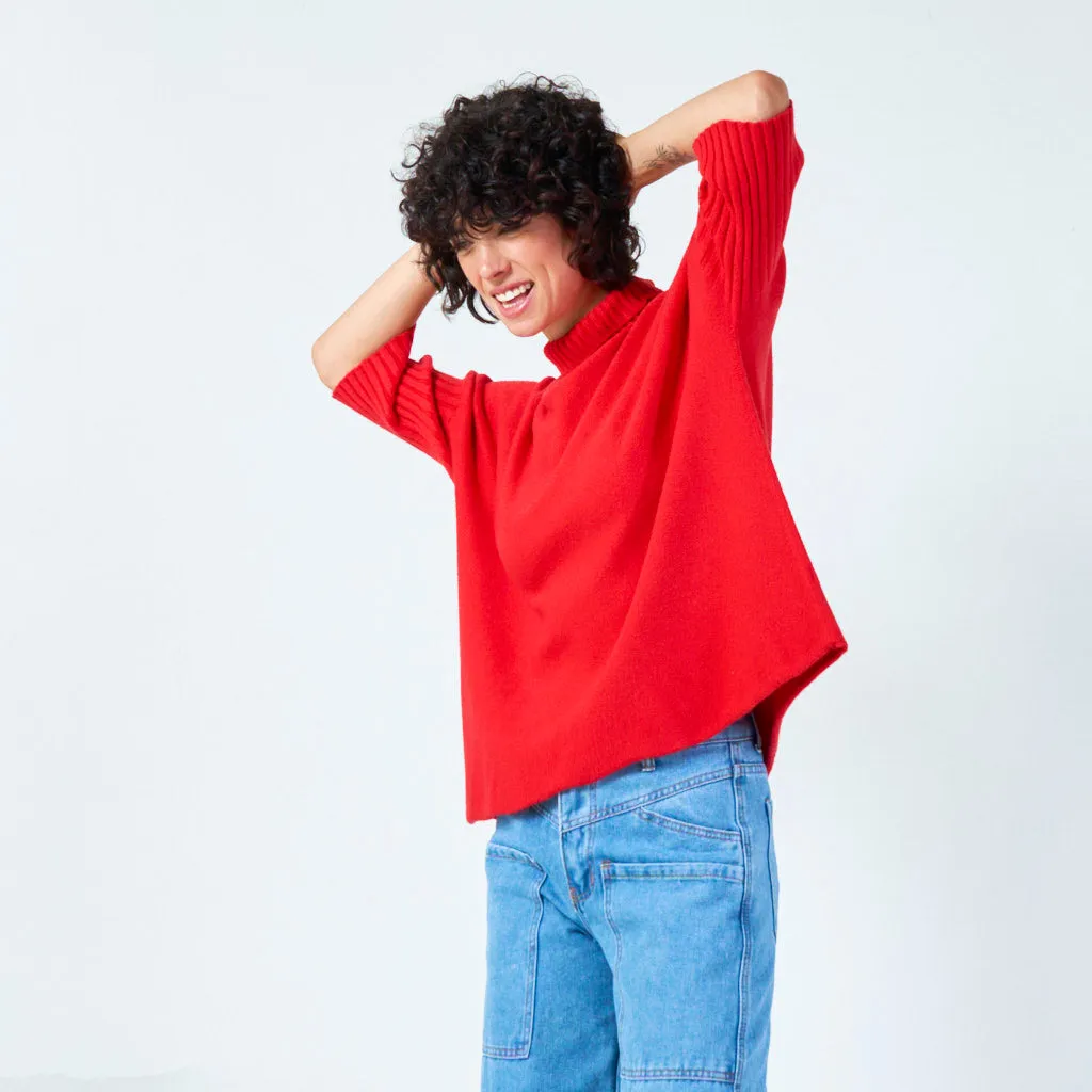 Ribbed turtleneck poncho sweater wholesale