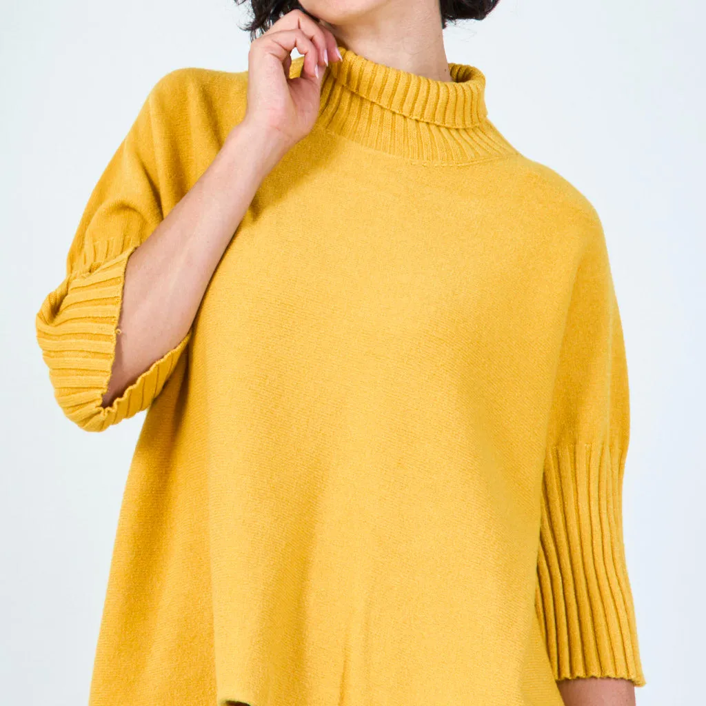 Ribbed turtleneck poncho sweater wholesale