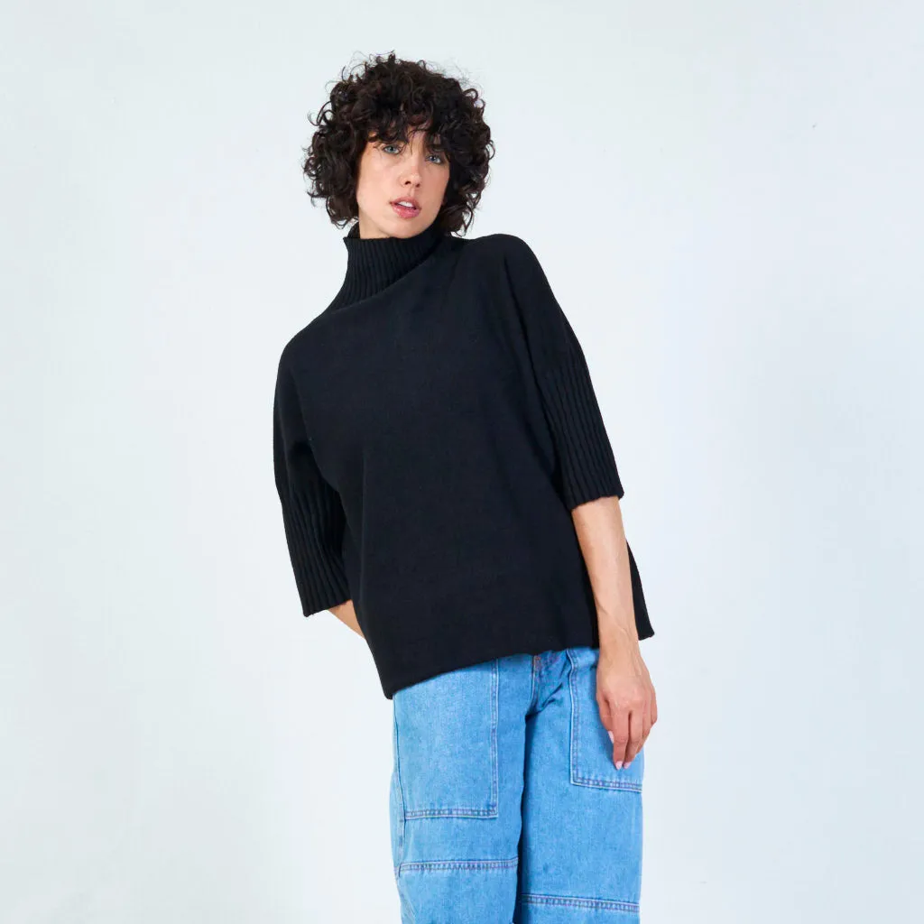 Ribbed turtleneck poncho sweater wholesale