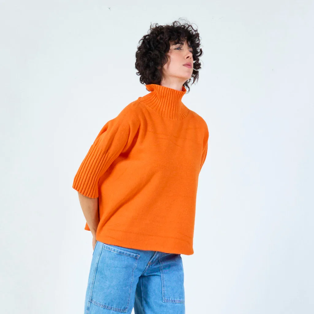 Ribbed turtleneck poncho sweater wholesale