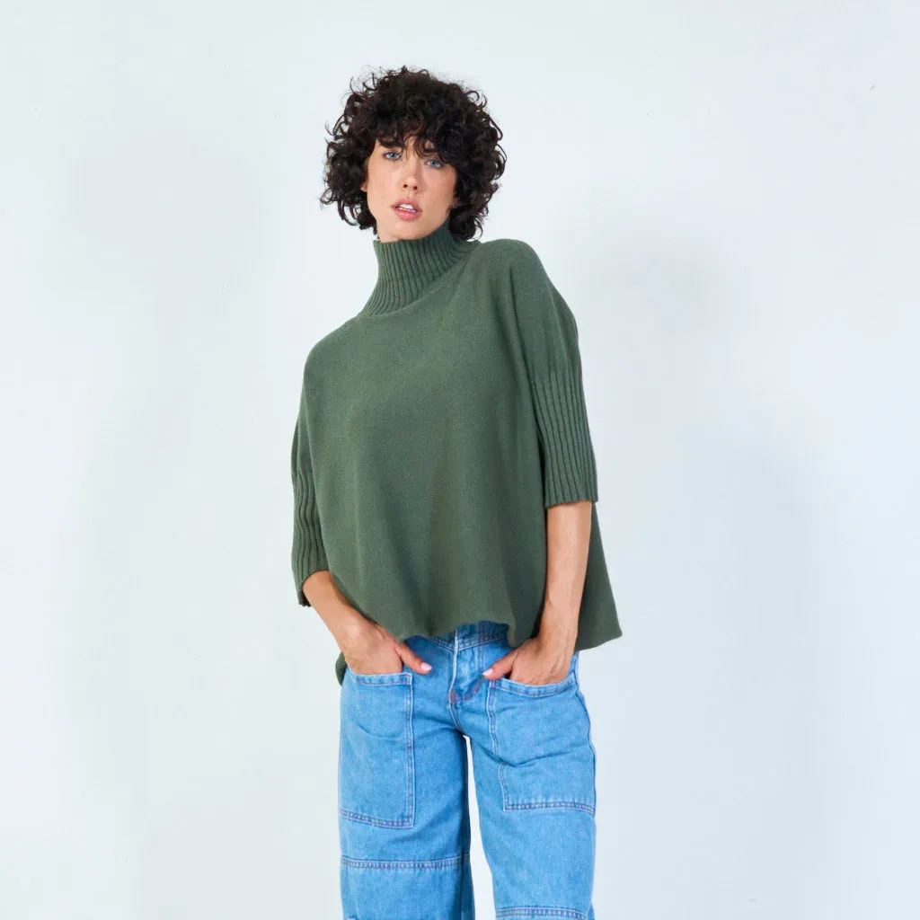 Ribbed turtleneck poncho sweater wholesale