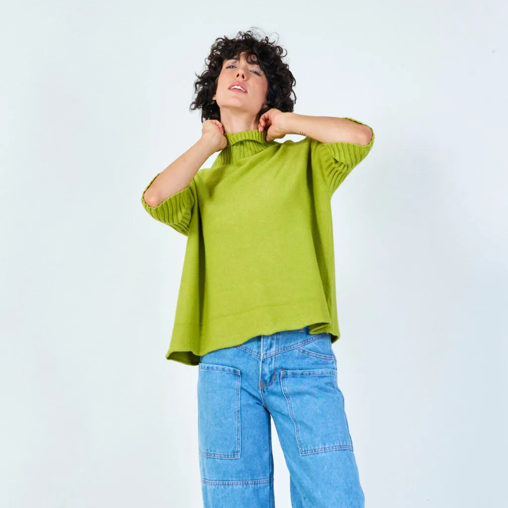 Ribbed turtleneck poncho sweater wholesale