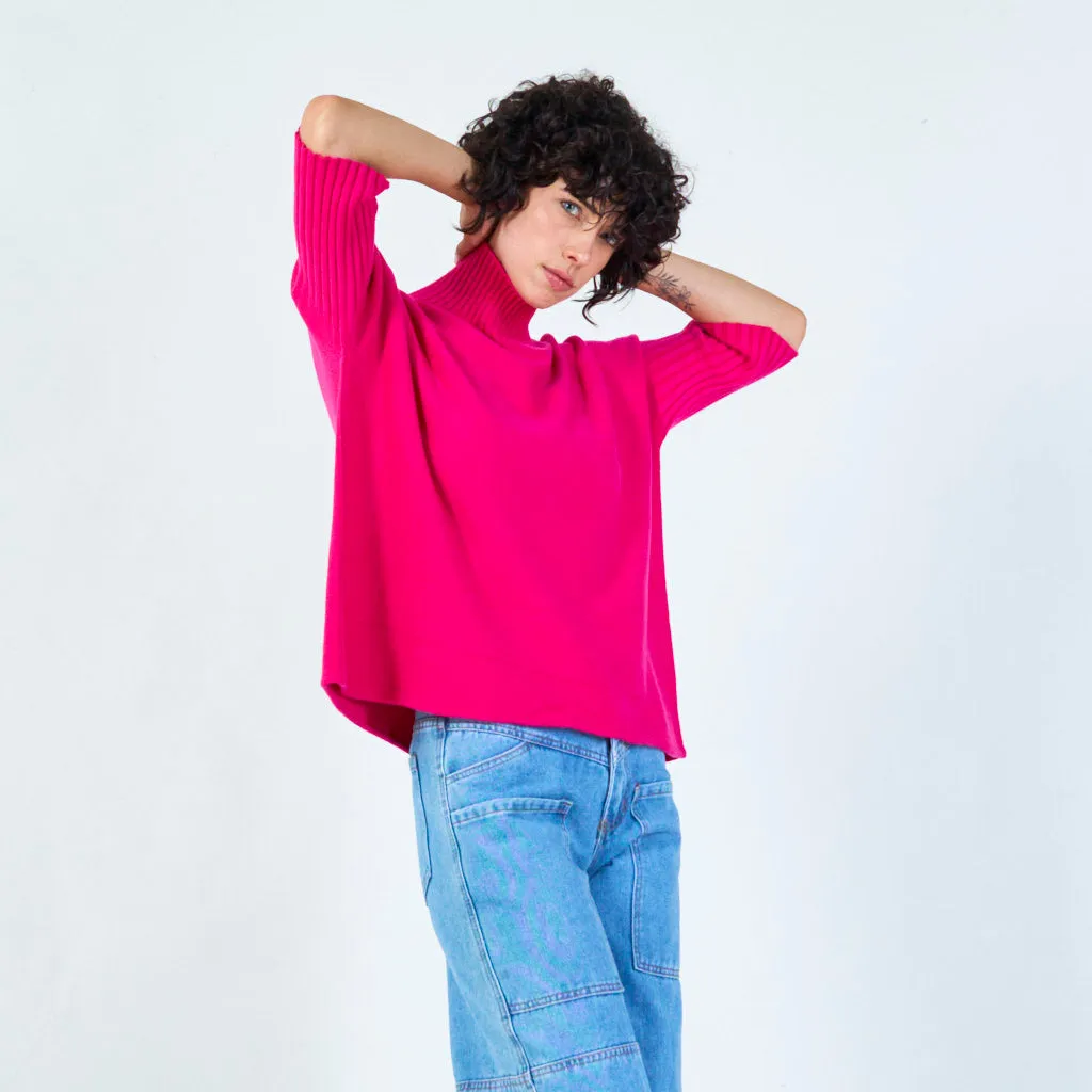 Ribbed turtleneck poncho sweater wholesale