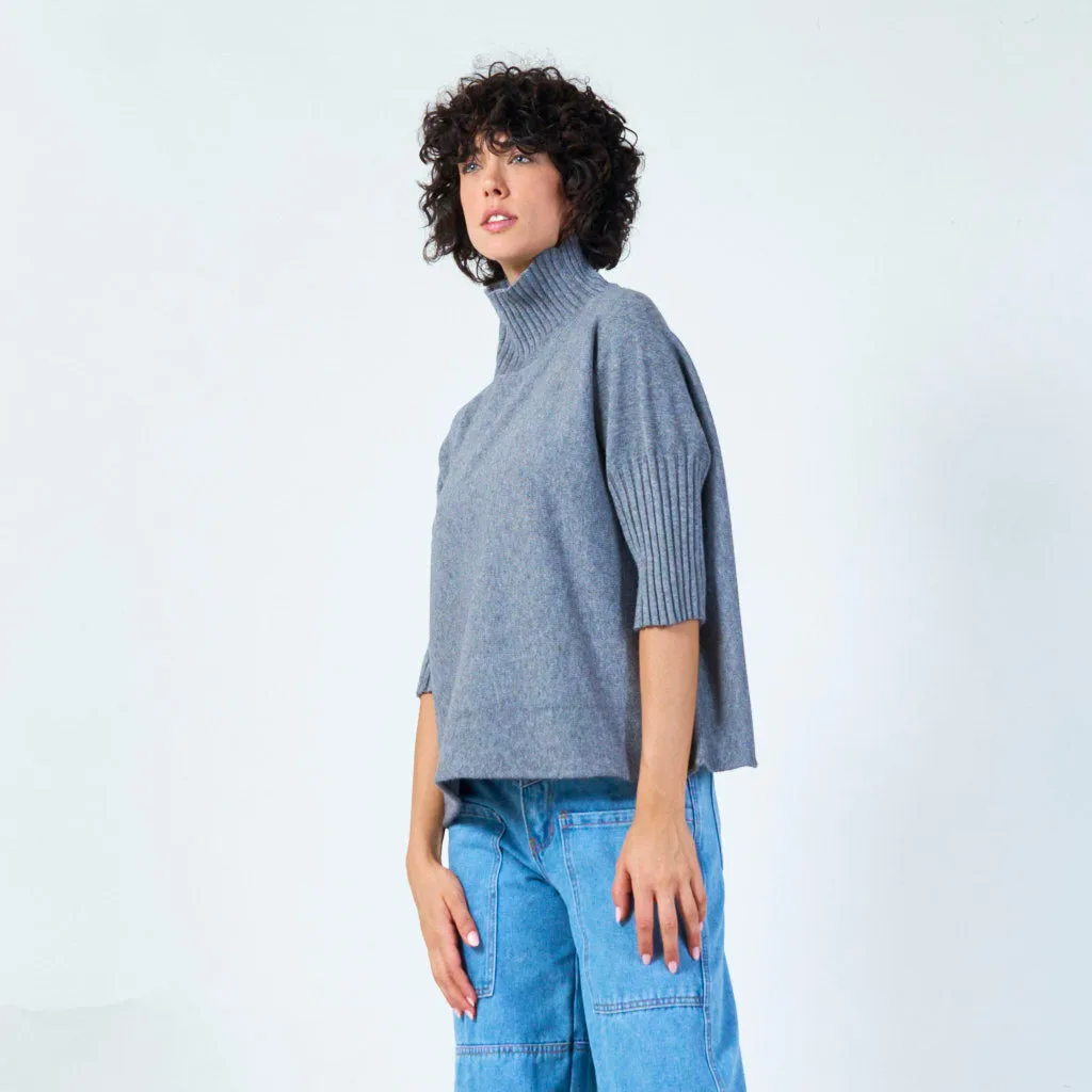 Ribbed turtleneck poncho sweater wholesale