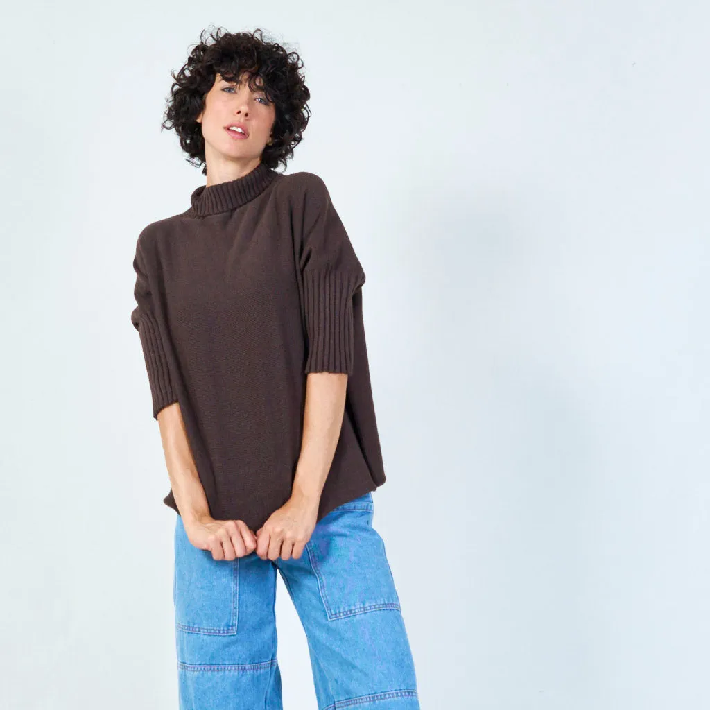 Ribbed turtleneck poncho sweater wholesale
