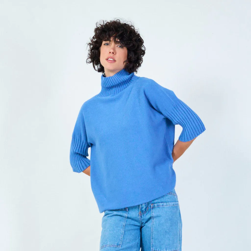 Ribbed turtleneck poncho sweater wholesale