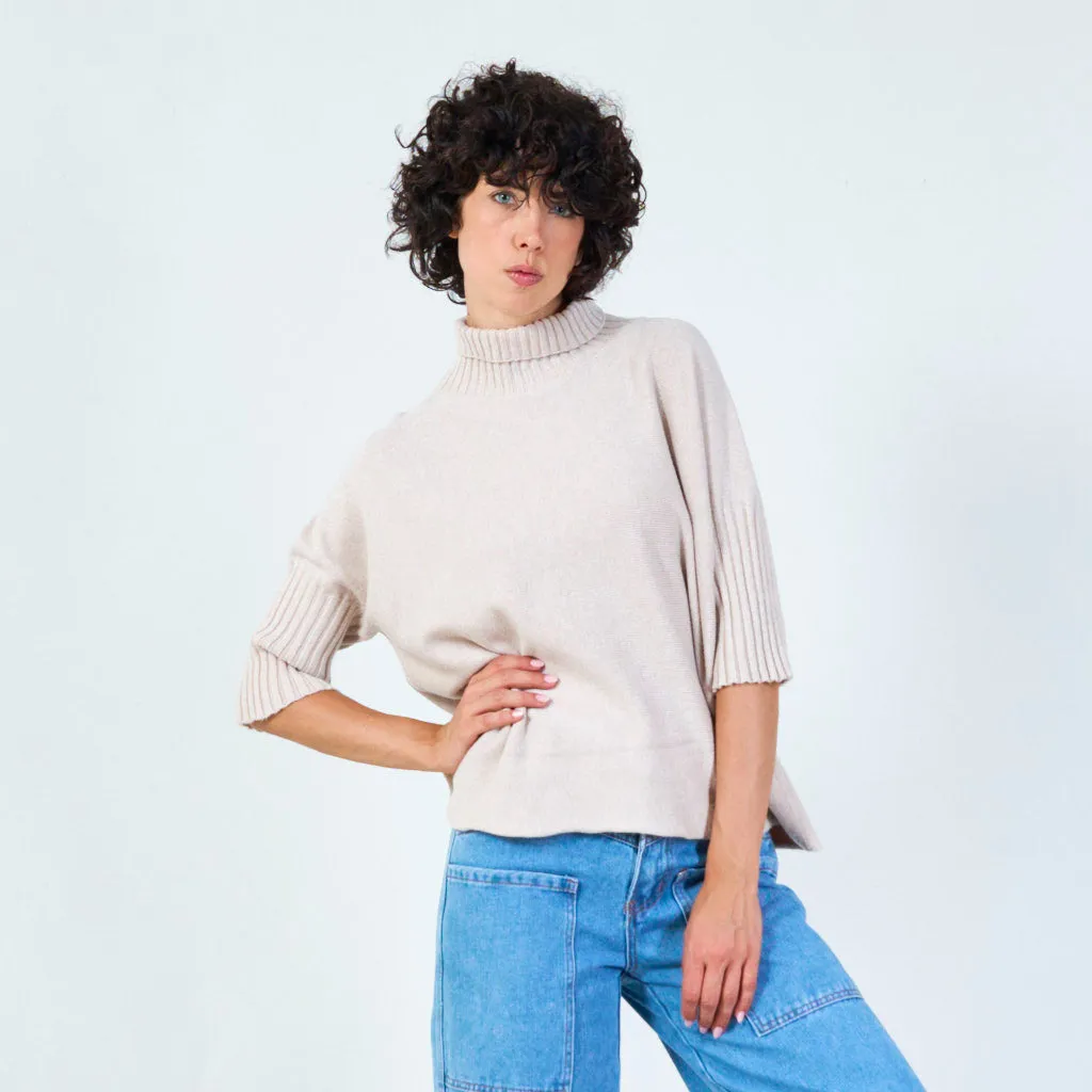 Ribbed turtleneck poncho sweater wholesale