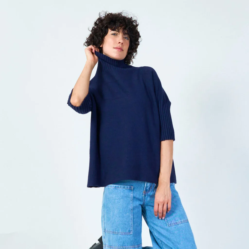 Ribbed turtleneck poncho sweater wholesale