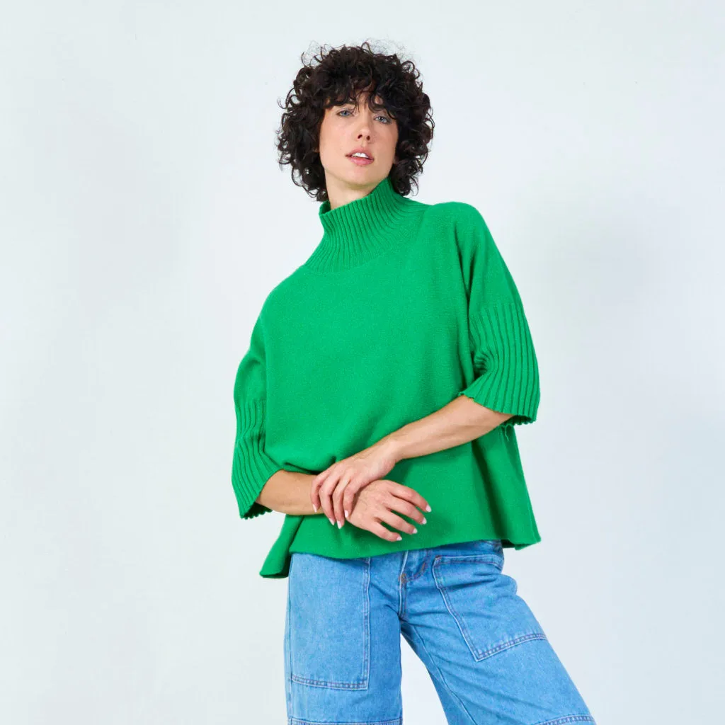 Ribbed turtleneck poncho sweater wholesale
