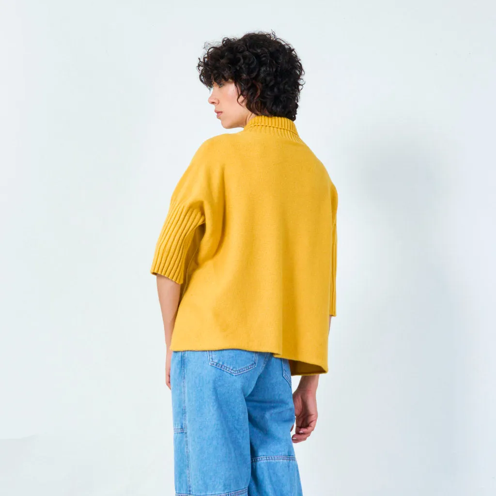 Ribbed turtleneck poncho sweater wholesale